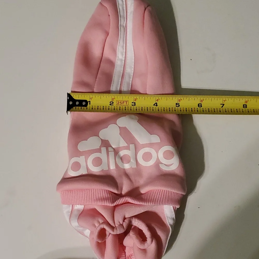 Adidog XS pink puppy/mini dog hooded jogging one piece outfit